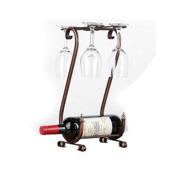 Home Decorative Single Bottle Metal Countertop Wine Rack with Glass Holder